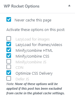 Exclude page caching WP Rocket