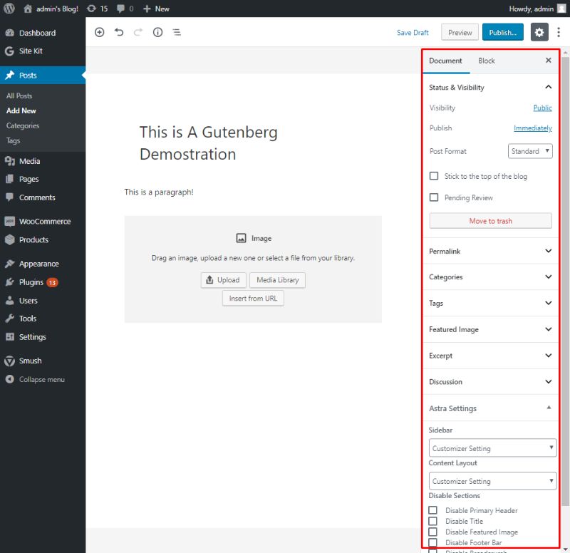 Gutenberg editor document view options