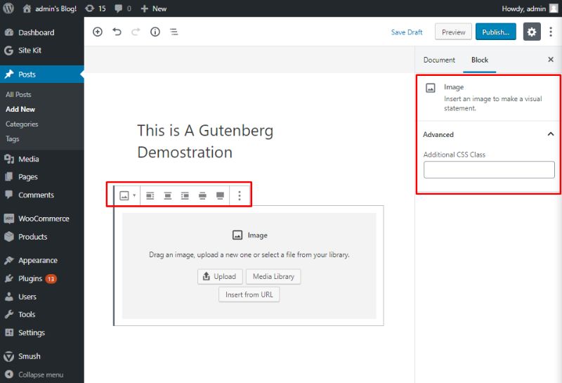 Gutenberg block alignment options