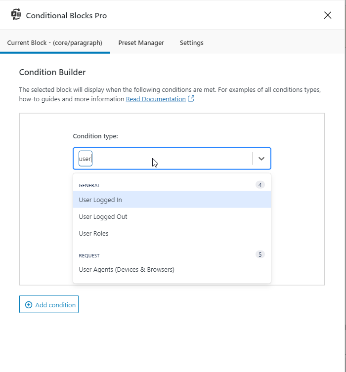 Example of Type to Search for Conditions