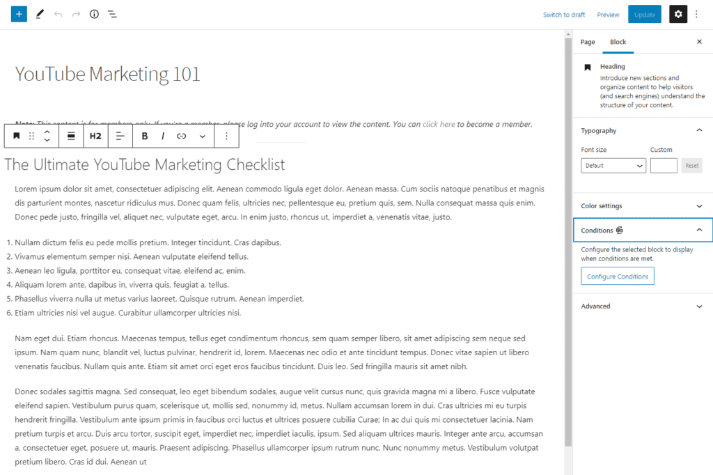 Configure conditions