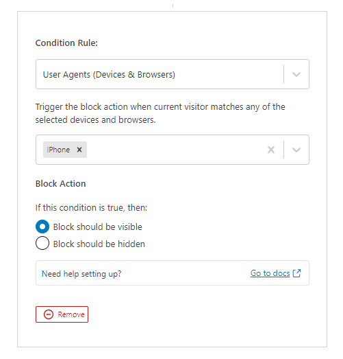 User Agents (Devices & Browsers) condition