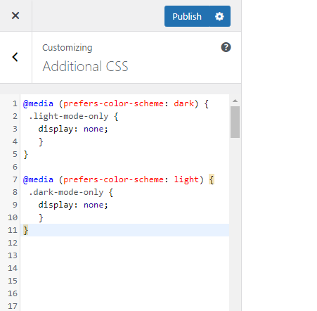 Example CSS in the WordPress Customizer