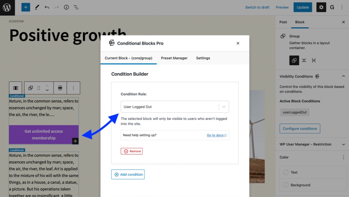 Restricting website content by using Conditional Blocks in the WordPress Block Editor