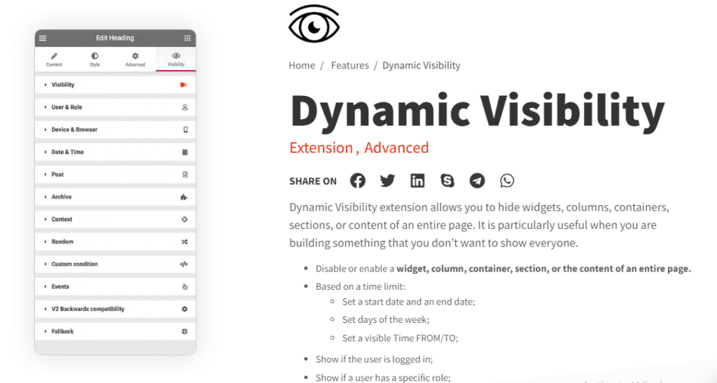 Screenshot showing the different dynamic visibility functions of the Dynamic.ooo plugin