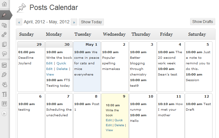 Screenshot showing Editorial Calendar's well-detailed and editable calendar scheduling view