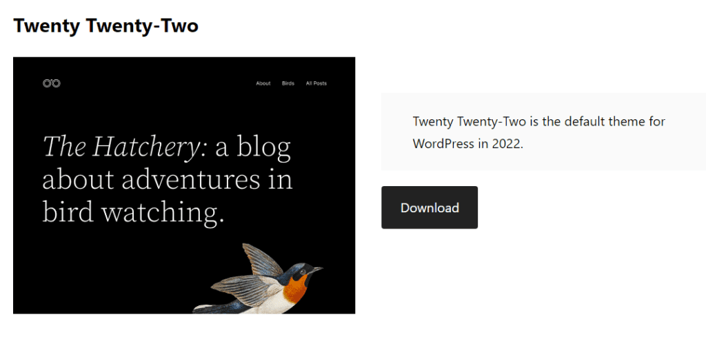 Screenshot showing the most popular Full Site Editing theme, Twenty Twenty-Two