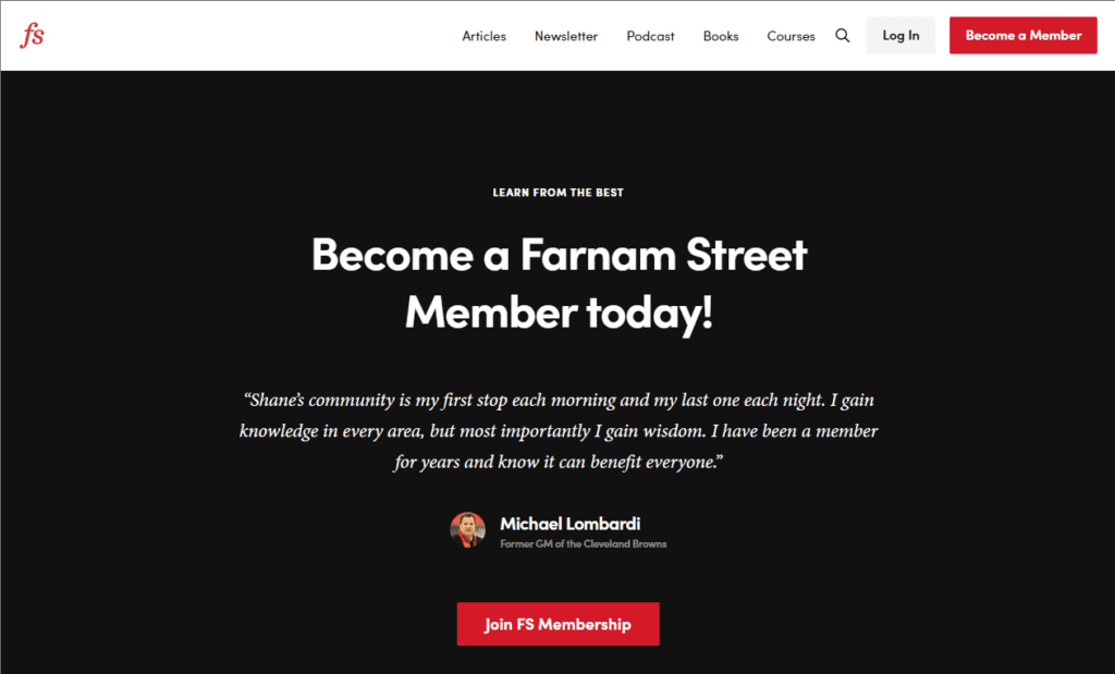 Screenshot showing the membership page of Farnam Street
