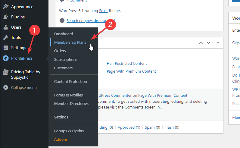 Screenshot showing the Membership Plans panel of ProfilePress