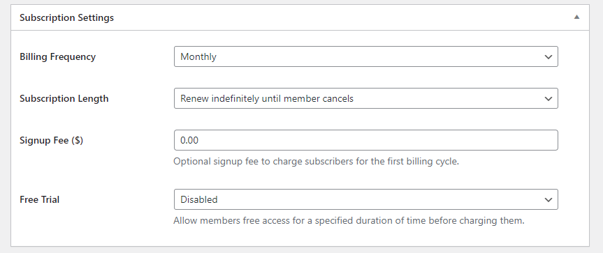 Screenshot showing the Subscription Settings of ProfilePress