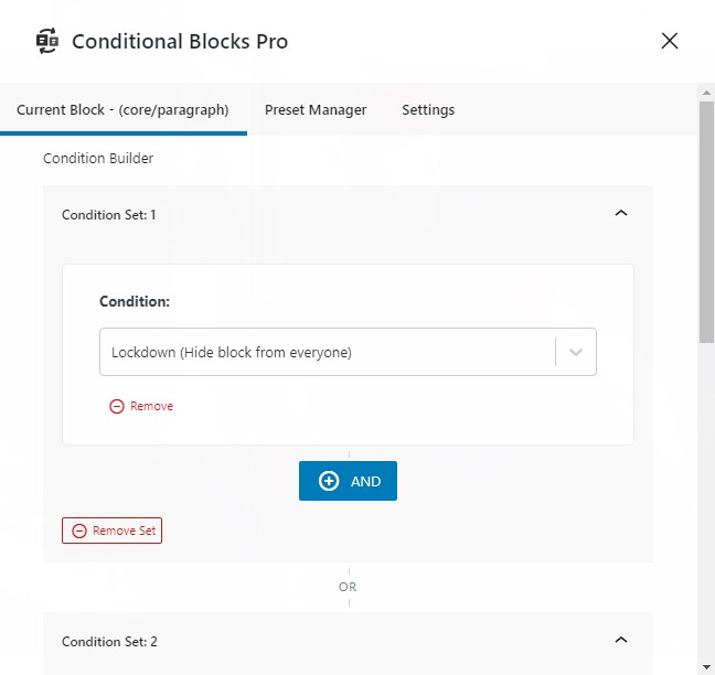 Screenshot of the Condition Builder