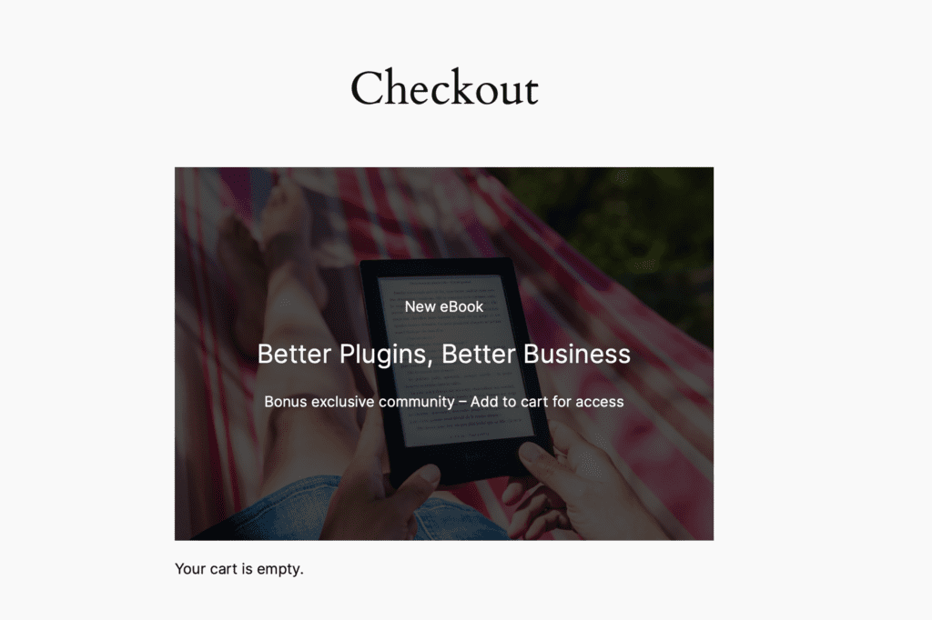 Screenshot of example checkout with no products in the cart
