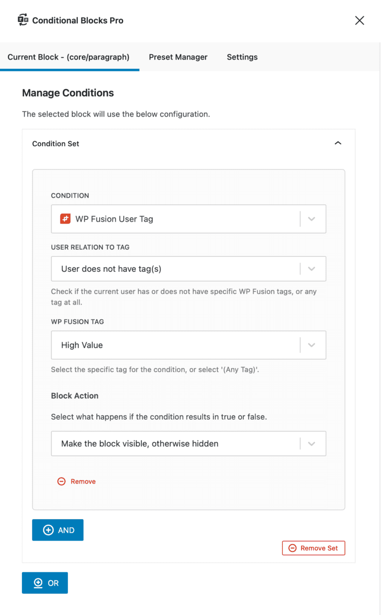 Control WordPress Block Visibility with WP Fusion Tags